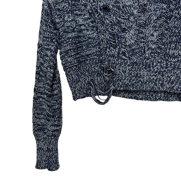 Wildfox Nancy Oxford Distressed Sweater Size Small Rib-Knit V Neck Navy Blue - Picture 3 of 8